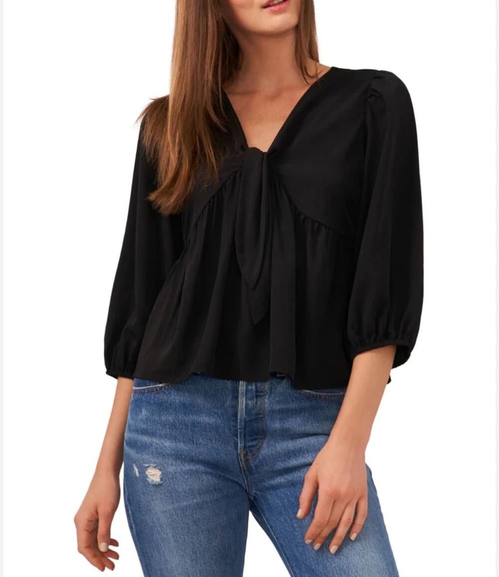 Riley & Rae Black Bohemian Peplum Tie Front V Neck Flowy Romantic Blouse XXL NWT